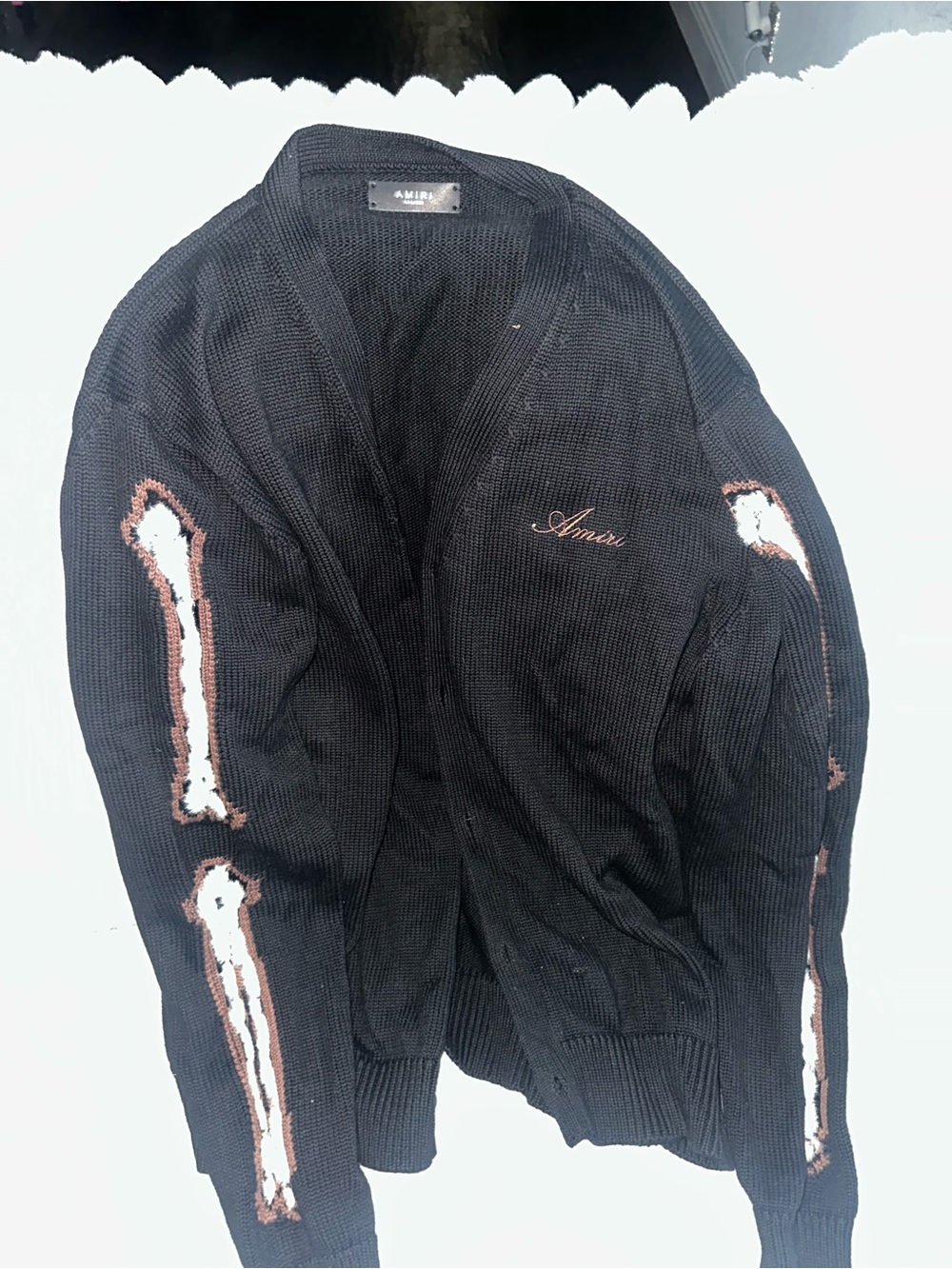 AMIRI Black Cardigan with Bone Accent Sleeve Detailing